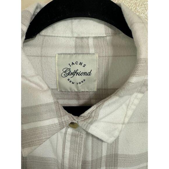 Jach's Girlfriend White on Gray Flannel Plaid Button Down Size XL Front Pockets - Picture 3 of 6